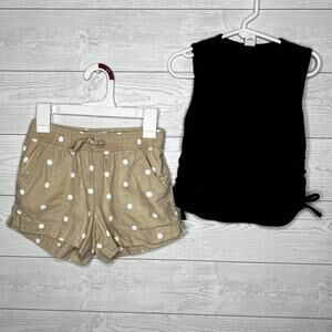 Old Navy black ribbed tank/ tan polka dot shorts girls' size small (6-7)